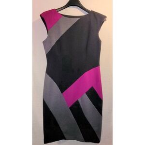 Maggie London Sheath Dress Stretch Fuscia Black Gray Sleeveless Office Womens 12